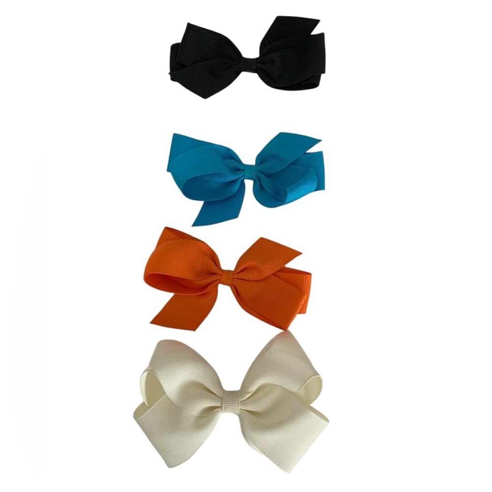 Kids Hair Bow Set 4 Pieces Black Blue Orange Cream Alligator Clips Lot